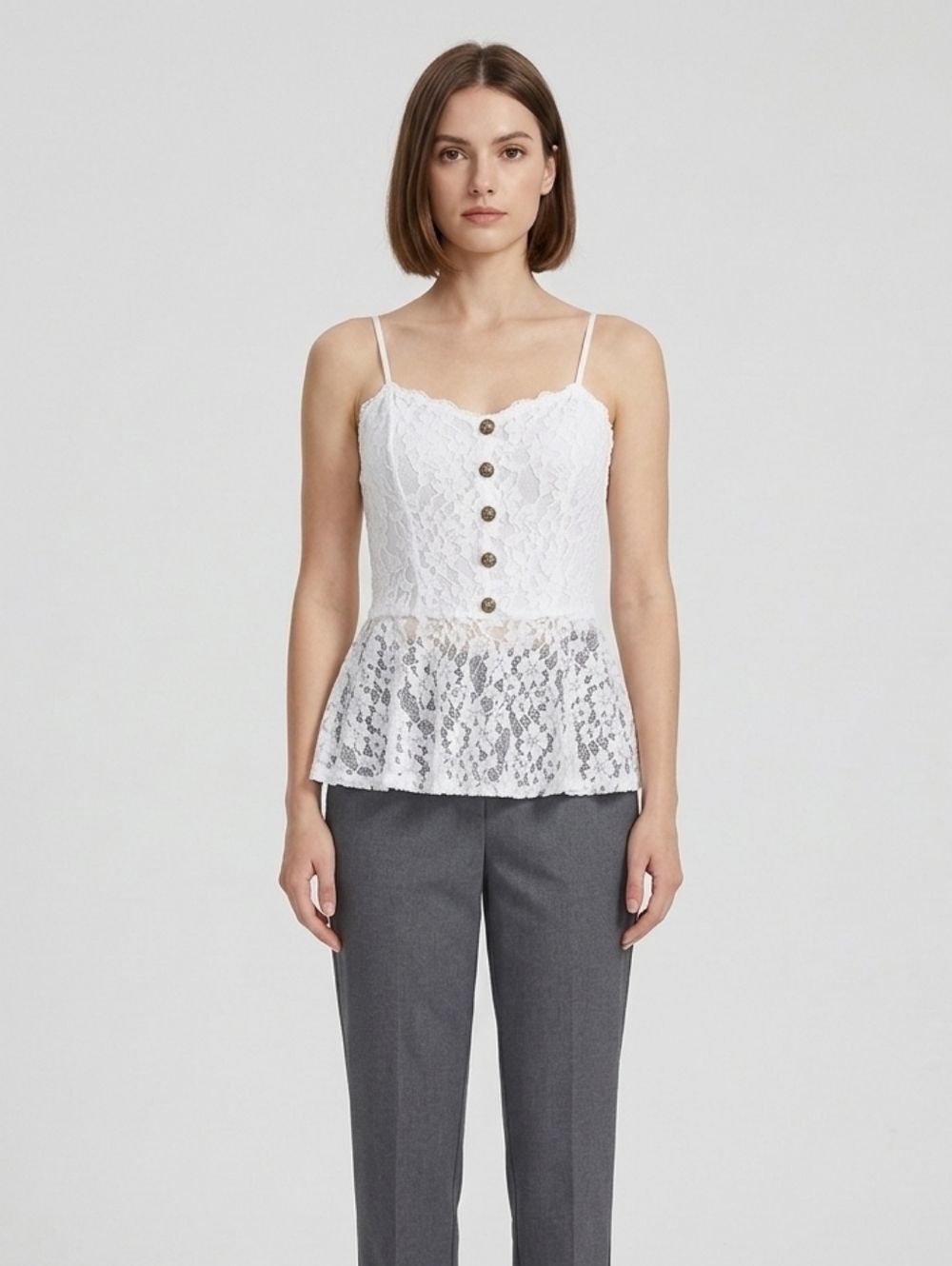 Love Culture White Lace Peplum Camisole Top XS Coquette Delicate Feminine